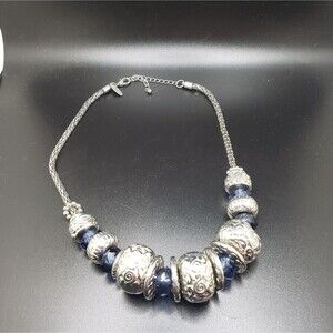 𝅺chunky boho silver charm necklace large meatl beaded jewelry